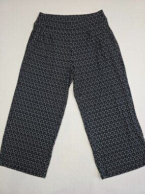 J Jill Wearever Small Pleated Cropped Wide Leg Pants Black & White Geometric